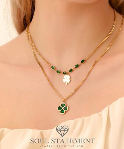 Clover Layered Choker Necklace for Women & Teens, Saint Patrick's Day Jewelry, Shamrock Necklace with Adjustable Chain Length, Gold Plated Necklace in Kuwait