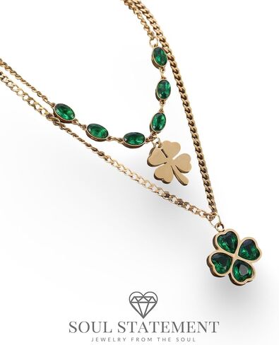 Clover Layered Choker Necklace for Women & Teens, Saint Patrick's Day Jewelry, Shamrock Necklace with Adjustable Chain Length, Gold Plated Necklace in Kuwait