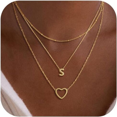 VIROMY Gold Initial Necklaces for Women Trendy,14K Gold Plated Tiny Layering Letter A-Z Necklace Heart Pendant letter choker Stackable Necklace Christmas Gifts Daily Jewelry in Saudi Arabia