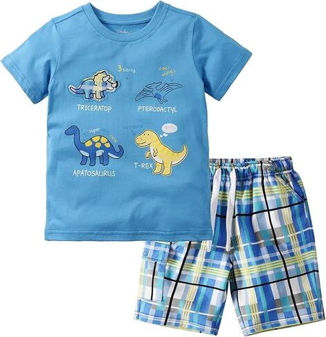 طفل صبي ملابس الصيف الكرتون ديناصور دراجة نارية شاحنة 4 قطع تي شيرتات قصيرة الاكمام ملابس قصيرة مجموعة 2-حزمة in Kuwait