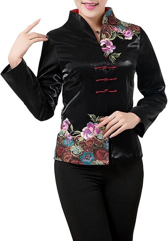 Women’s Silk Brocade Patch Flower Embroidery Shimmer Fabric Chinese Jacket in Saudi Arabia