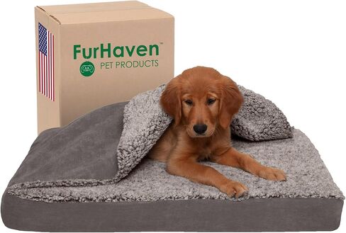 Furhaven Cooling Gel Dog Bed for Medium/Small Dogs w/ Removable Washable Cover, For Dogs Up to 35 lbs - Ultra Plush Faux Fur & Suede Mattress - Gray, Medium in Kuwait
