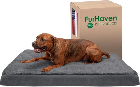 Furhaven Cooling Gel Dog Bed for Medium/Small Dogs w/ Removable Washable Cover, For Dogs Up to 35 lbs - Ultra Plush Faux Fur & Suede Mattress - Gray, Medium in Kuwait