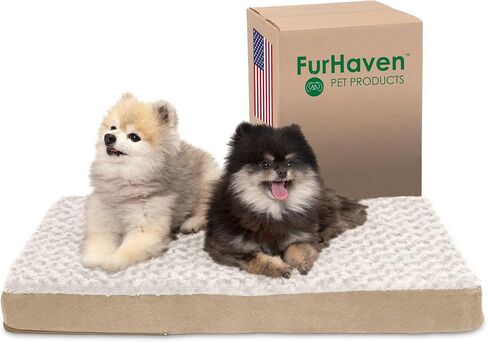 Furhaven Cooling Gel Dog Bed for Medium/Small Dogs w/ Removable Washable Cover, For Dogs Up to 35 lbs - Ultra Plush Faux Fur & Suede Mattress - Gray, Medium in Kuwait