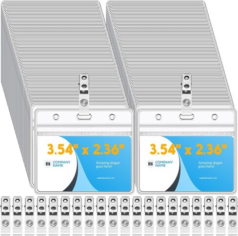 300 Sets Clip on Name Tag Clear Name Badge with Clip Waterproof PVC ID Badge Holder Transparent Name Tag Holder with Resealable Zipper Seal and Metal Badge for Teacher Worker in Kuwait