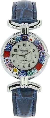 Glass Of Venice Murano Glass Millefiori Watch with Leather Band - Blue Multicolor in Saudi Arabia