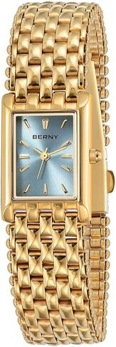 ساعة BERNY Dainty Gold للنساء، ساعة معصم نسائية مستطيلة، سوار نسائي أنيق صغير - جميع الفولاذ المقاوم للصدأ، مقاومة للماء، قرص أشعة الشمس، هدية عيد ميلاد فاخرة in Saudi Arabia