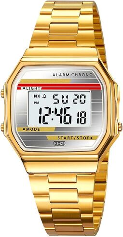 Retro Digital Watch Stainless Steel Band Alarm Chrono LED Light 30M Waterproof Vintage Electronic Wristwatch for Men Women in Saudi Arabia