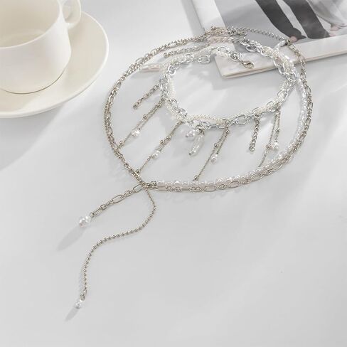 Dainty Layered Beads Irregular Pearl Choker Tassel Y Necklace for Women Trendy Unique Beaded Pearls Chain Necklaces Y2k Prom Party Jewelry Set Gifts in Saudi Arabia
