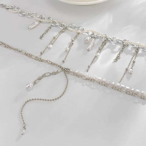 Dainty Layered Beads Irregular Pearl Choker Tassel Y Necklace for Women Trendy Unique Beaded Pearls Chain Necklaces Y2k Prom Party Jewelry Set Gifts in Saudi Arabia