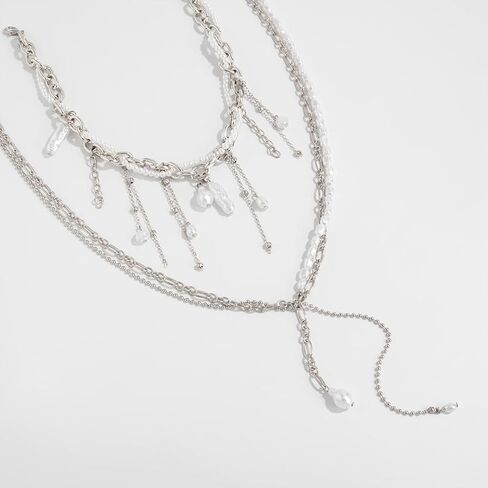 Dainty Layered Beads Irregular Pearl Choker Tassel Y Necklace for Women Trendy Unique Beaded Pearls Chain Necklaces Y2k Prom Party Jewelry Set Gifts in Saudi Arabia