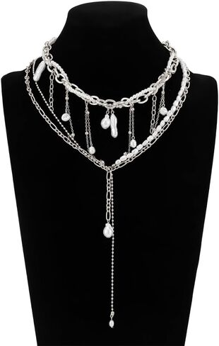Dainty Layered Beads Irregular Pearl Choker Tassel Y Necklace for Women Trendy Unique Beaded Pearls Chain Necklaces Y2k Prom Party Jewelry Set Gifts in Saudi Arabia
