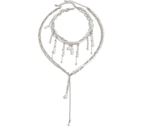 Dainty Layered Beads Irregular Pearl Choker Tassel Y Necklace for Women Trendy Unique Beaded Pearls Chain Necklaces Y2k Prom Party Jewelry Set Gifts in Saudi Arabia