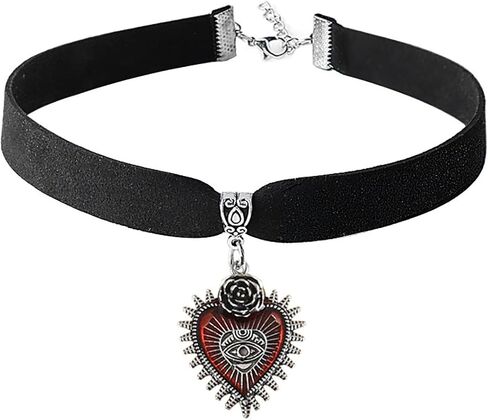 Gothic Black Velvet Choker Necklace for Women Vintage Moth Devil's Eye Pendant Necklace Dark Style Skull Death Moth Necklace Goth Lace Necklace Halloween Party Jewelry in Saudi Arabia