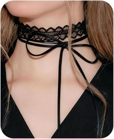 Bravace الدانتيل القوس المختنق قلادة للنساء طويل التفاف التعادل الطبقات الباليه الدانتيل طوق أنيق أسود لوليتا القوطية حزب الرقبة مجوهرات رومانسية قابل للتعديل المخملية الشريط العصرية هدية التبعي in Kuwait