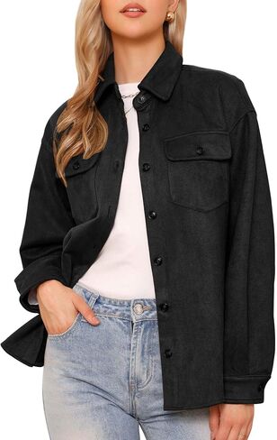 Allegra K Faux Suede Jacket for Women's Turn-Down Collar Long Sleeve Casual Button Down Jackets in Saudi Arabia