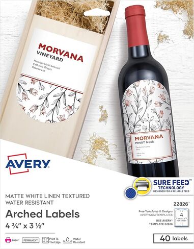Avery Arched Wine Labels with Sure Feed for Laser Printers, 4.75" x 3.5", 40 White Labels (22826) in Saudi Arabia