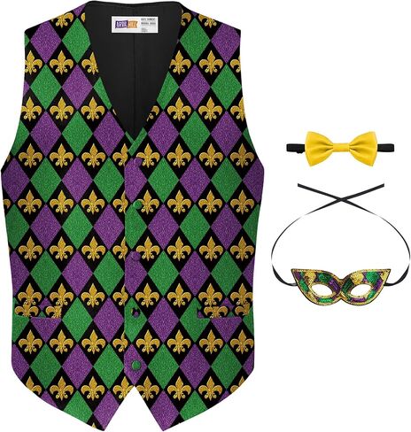 طقم سترة Arvilhill 3 قطع للرجال من Mardi Gras وقناع ربطة عنق وصدرية كرنفال (S-XXL) in Saudi Arabia