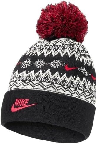 قبعة Nike Peak Fair Isle Beanie Bobble مقاس واحد للبالغين من الجنسين HF0188 010 in Saudi Arabia