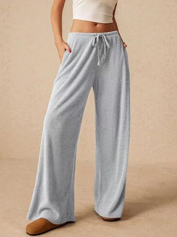 Women's Casual Loose Wide Leg Pants, High Waisted Elastic Waist Trousers, Daily Wear for Women in Saudi Arabia