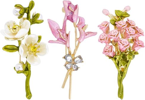 3 PS Women's elegant flower brooch, vintage enamel corsage, coat and suit pendant necklace, jasmine, rhinestone lily, pink rose bouquet in Saudi Arabia