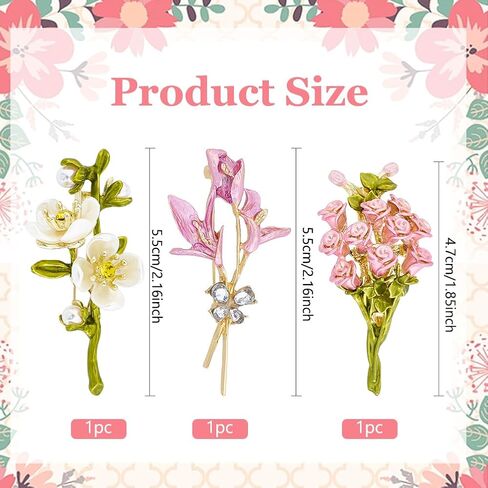 3 PS Women's elegant flower brooch, vintage enamel corsage, coat and suit pendant necklace, jasmine, rhinestone lily, pink rose bouquet in Saudi Arabia
