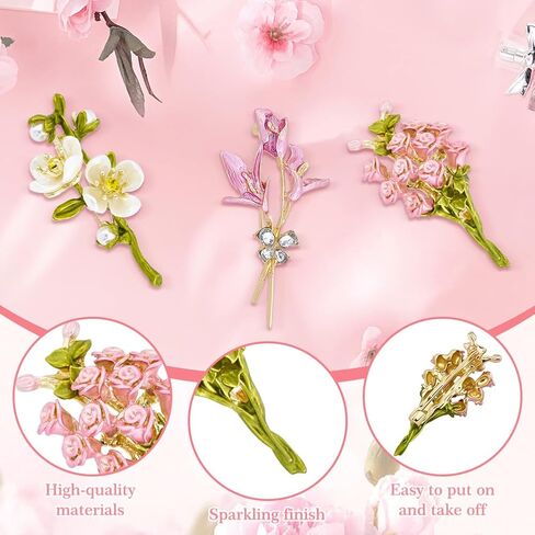 3 PS Women's elegant flower brooch, vintage enamel corsage, coat and suit pendant necklace, jasmine, rhinestone lily, pink rose bouquet in Saudi Arabia