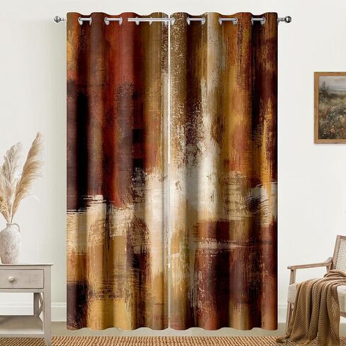itapnoom حرق البرتقال ستائر التعتيم، مجردة الصدأ الفن الحديث اللوحة ديكور الستار لغرفة المعيشة، غرفة نوم، الحرارية معزولة جروميت نافذة الستائر لغرفة النوم 52x84 بوصة in Kuwait