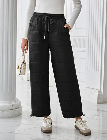 Flygo Women Winter Pants Lightweight Quilted Puffy Down Snow Pants Casual Baggy Wide Leg Trousers with Pockets in Saudi Arabia