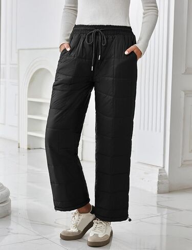 Flygo Women Winter Pants Lightweight Quilted Puffy Down Snow Pants Casual Baggy Wide Leg Trousers with Pockets in Saudi Arabia