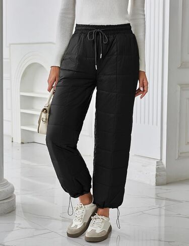 Flygo Women Winter Pants Lightweight Quilted Puffy Down Snow Pants Casual Baggy Wide Leg Trousers with Pockets in Saudi Arabia