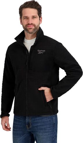 Reebok mens Mock Neck Zip-up Grid Polar Fleece Shell Jacket in Saudi Arabia