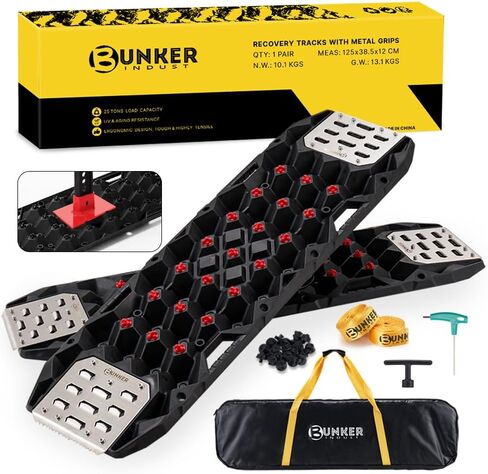 BUNKER INDUST Gen 11th Traction Boards with Mounting Kit, Pair Offroad Recovery Tracks with Jack Base for 4X4 Jeep Truck Tire Traction-Sand,Mud, Snow Ramps (Black) in Saudi Arabia