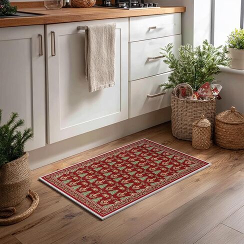 Artoid Mode Red Xmas Tree Mistletoe Christmas Door Mat, Winter Home Decor Low-Profile Non-Slip Washable Throw Rug for Kitchen Entryway Front Door Bedroom Bathroom 2x3 Feet in Saudi Arabia