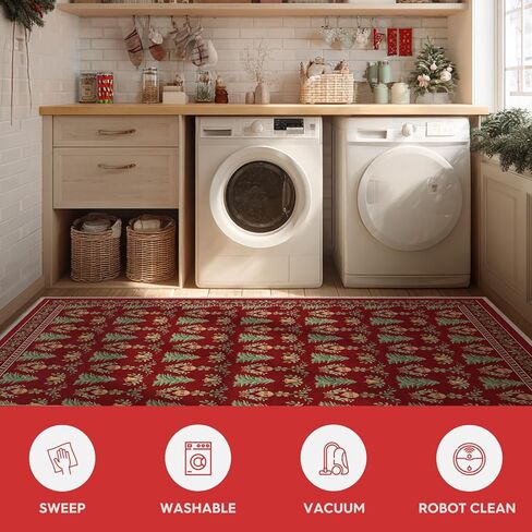 Artoid Mode Red Xmas Tree Mistletoe Christmas Door Mat, Winter Home Decor Low-Profile Non-Slip Washable Throw Rug for Kitchen Entryway Front Door Bedroom Bathroom 2x3 Feet in Saudi Arabia