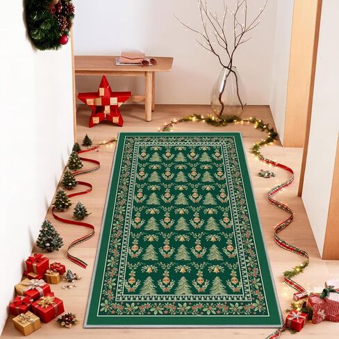 Artoid Mode Red Xmas Tree Mistletoe Christmas Door Mat, Winter Home Decor Low-Profile Non-Slip Washable Throw Rug for Kitchen Entryway Front Door Bedroom Bathroom 2x3 Feet in Saudi Arabia