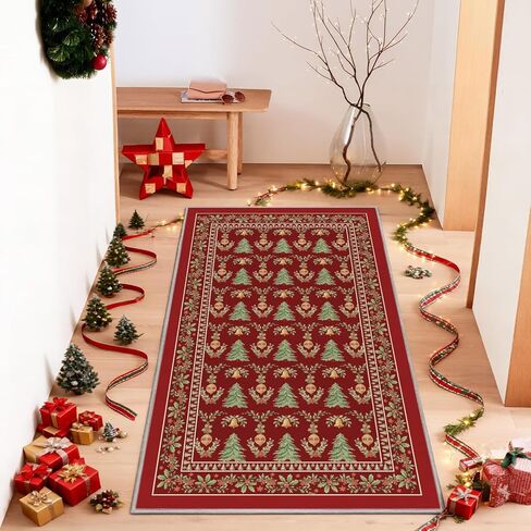 Artoid Mode Red Xmas Tree Mistletoe Christmas Door Mat, Winter Home Decor Low-Profile Non-Slip Washable Throw Rug for Kitchen Entryway Front Door Bedroom Bathroom 2x3 Feet in Saudi Arabia