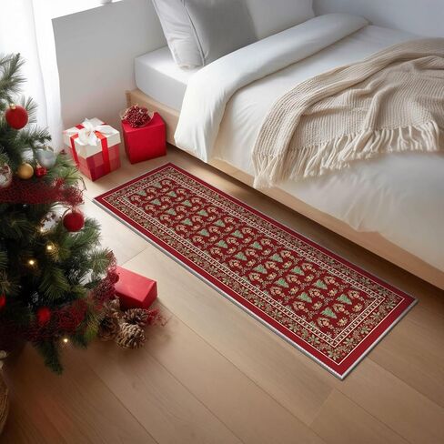 Artoid Mode Red Xmas Tree Mistletoe Christmas Door Mat, Winter Home Decor Low-Profile Non-Slip Washable Throw Rug for Kitchen Entryway Front Door Bedroom Bathroom 2x3 Feet in Saudi Arabia