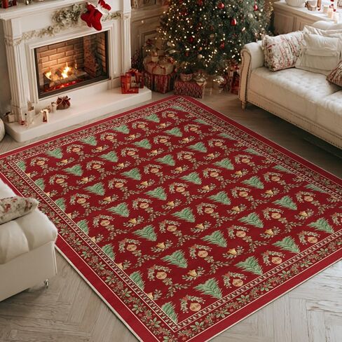 Artoid Mode Red Xmas Tree Mistletoe Christmas Door Mat, Winter Home Decor Low-Profile Non-Slip Washable Throw Rug for Kitchen Entryway Front Door Bedroom Bathroom 2x3 Feet in Saudi Arabia