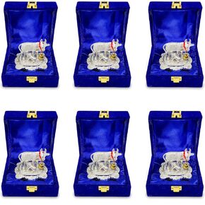 NOBILITY Small Kamdhenu Cow with Calf Metal Statue Showpiece Decorative Item for Home Office Diwali Decoration Pooja Items Wedding Return Gifts in Kuwait