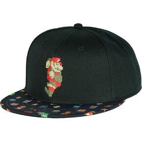 Bioworld Super Mario Hat Embroidered Mario Patch Adult Flat Bill Adjustable Baseball Cap OSFM Black in Saudi Arabia