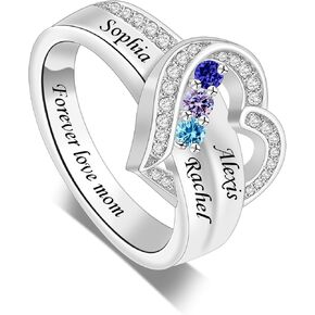 BAUMA AUTO شخصية 3 خاتم جوهرة مع 3 أسماء نقش خاتم الأم للزوجة أمي صديقة الجدة خاتم لعيد الأم عيد الميلاد عيد الميلاد حلقة مخصصة in Kuwait
