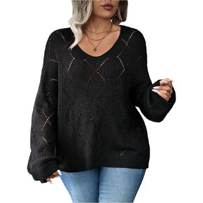 Women's Plus Size Hollow Out Pullover Sweaters Long Sleeve Lightweight Loose Casual Top Knitwear in Saudi Arabia