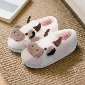Cow Slippers for Women & Men - Plush Soft Non-Slip Cute Cows House Slipper, Winter Warm Fuzzy Shoes with Comfort Memory Foam, White Pink in Kuwait