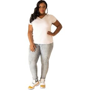 Poetic Justice Plus Size Curvy Women's V-Back Cut Out Gold Grommets T-Shirt in Saudi Arabia