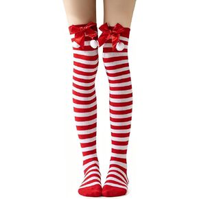Christmas Striped Thigh High Socks - Red White Long Striped Socks for Women Girls Cosplay Party Dress up in Kuwait