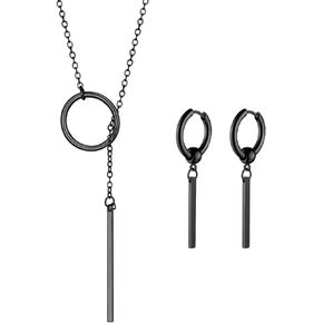 FOCALOOK Necklaces Earrings Jewelry Set, Black Vertical Bar Pendant Necklace and Bar Dangle Earrings in Kuwait