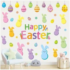 ملصقات حائط عيد الفصح السعيد، ملصقات جدارية على شكل بيضة أرنب أرنب ديزي، ملصقات جدارية للغرفة لحفلات الربيع، ديكور الحضانة المنزلية، 7.9 × 11.8 بوصة، 9 ورقات in Kuwait