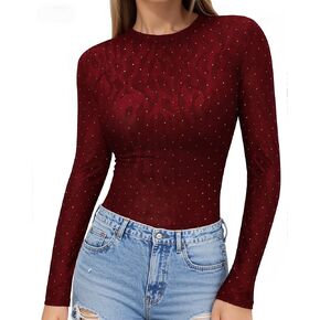 MANGOPOP Crew Neck Long Sleeve T Shirts for Women Fitted Shirts Tight Neck T Shirts Basic Tee Tops in Kuwait