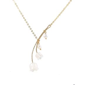 Lily of the Valley Necklace Lily Flower Pearl Pendant Floral Charm Chain Necklace Jewely in Saudi Arabia